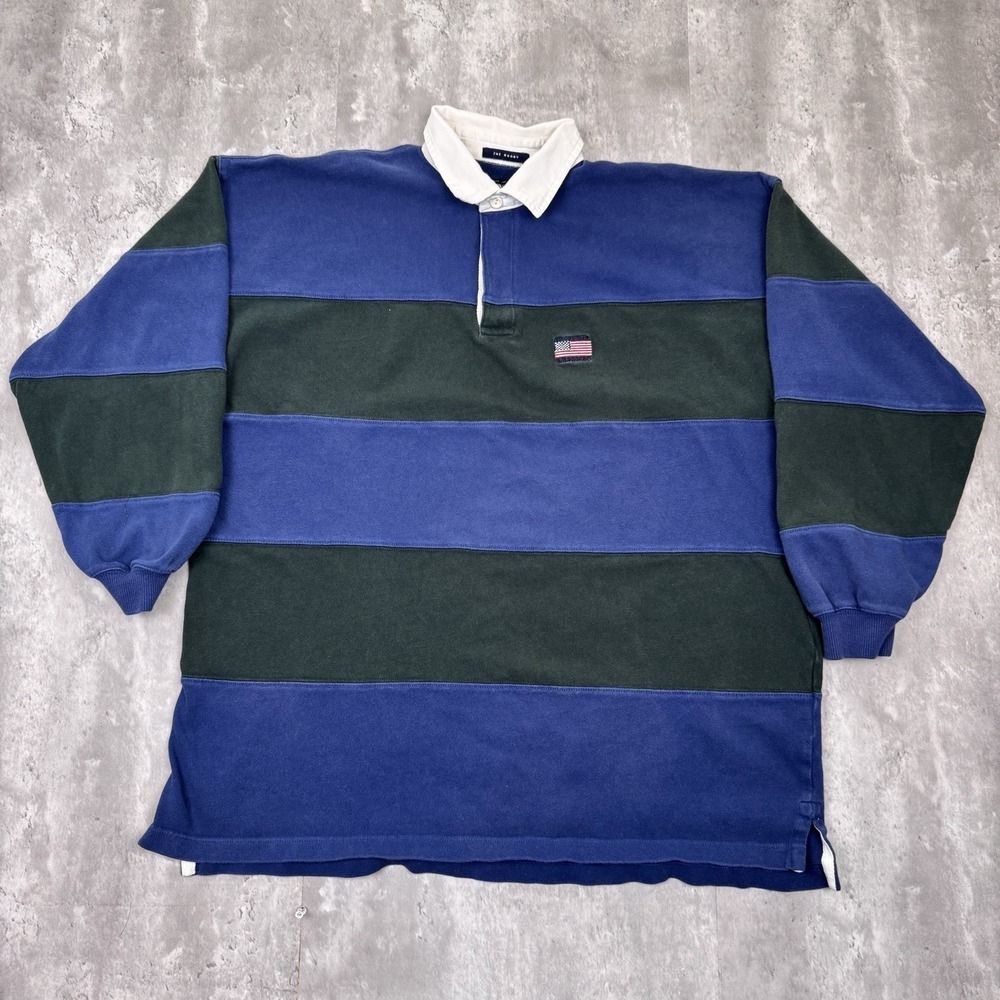VINTAGE Britches Rugby Shirt Mens XXL Blue Preppy Striped Retro Heavy